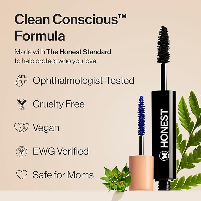Honest Beauty 2-in-1 Extreme Volume Clean Mascara, Bold Lash Primer with Castor Oil, Maximum Curl, Vegan, Safe for Sensitive Eyes, Black, .27 fl oz