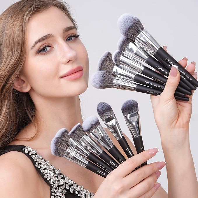 LORYP Professional Makeup Brushes Set 32Pcs Matte Black Cosmetic Brush Kit for All Face & Eye of Soft Vegan Synthetic Hair for Artists & Enthusiasts