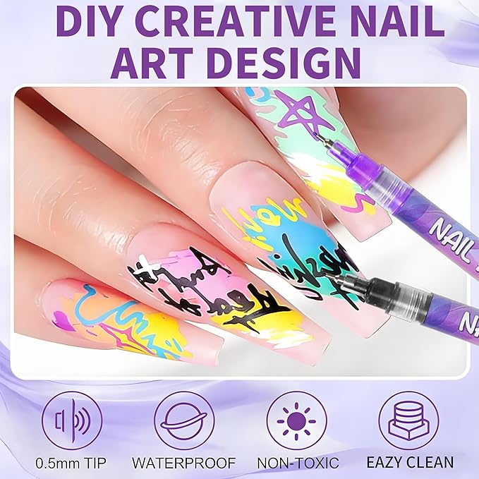 12 Colors Nail Art Pens Set,Nail Art Markers for Gel Nails,Fine Tip Nail Art Pen 0.5mm,Drawing Painting Liner Brush for DIY Nail Art Drawing Painting Tools(C-3 Sets)