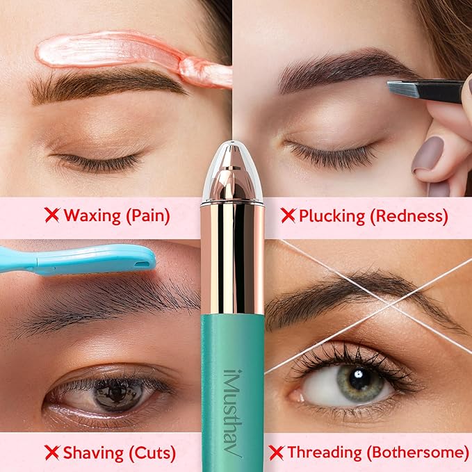 iMusthav Eyebrow Hair Remover for Women | 18K Gold-Plated Head | 360° LED Light Portable Painless Epilator