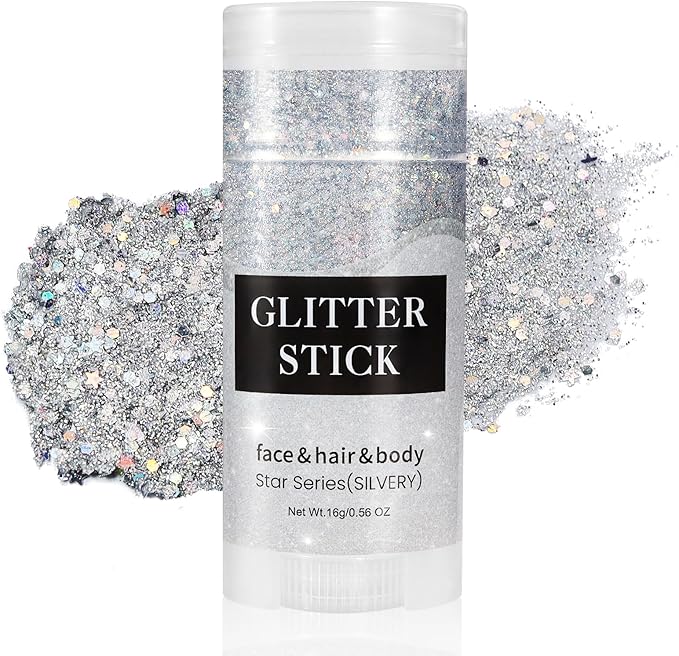 Mysense Silver Body Glitter Stick,Face Hair Glitter Gel for Kids Women,Festival Rave Pride Accessories,Holographic Mermaid Sequin Sparkling Chunky Glitter Makeup,0.56oz