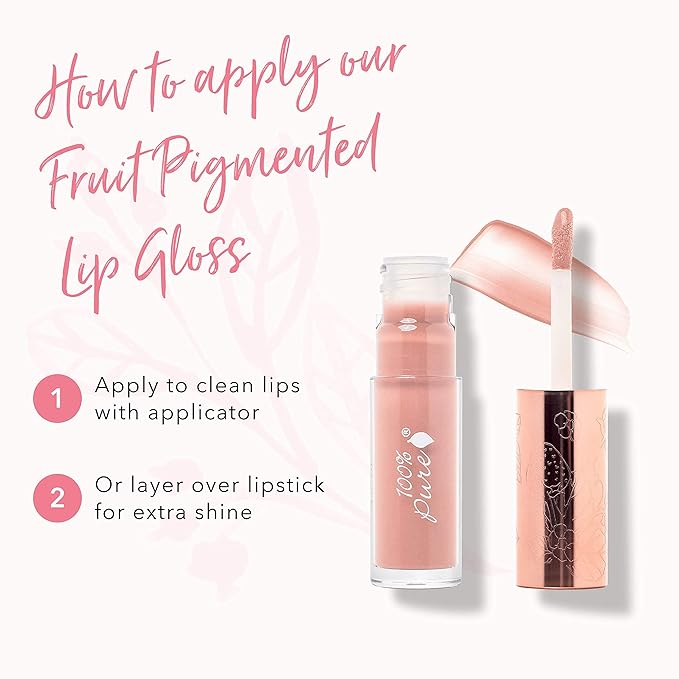 100% PURE Lip Gloss (Fruit Pigmented), Naked, High Shine, Moisturizing, Natural Lip Gloss, Sheer Finish, Tinted Lip Gloss w/Cocoa Butter, Vitamin E (Warm Peachy Nude Color) - 0.14 Fl Oz