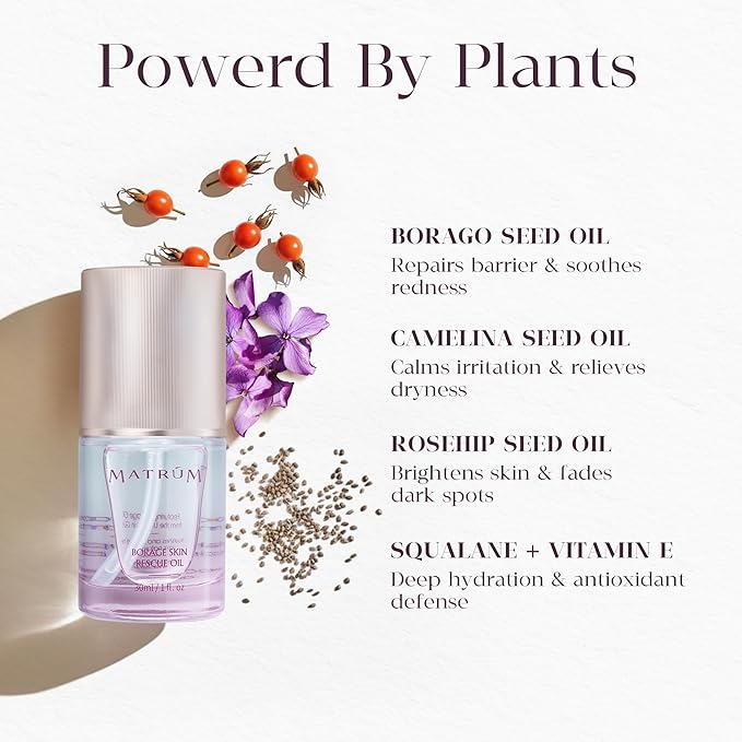 Borage Facial Oil – Vitamin E Oil for Sensitive Skin | Restores & Strengthens Skin Barrier | Soothes Redness & Hydrates | Suitable for All Skin Types | 1.0 fl oz + Travel Size