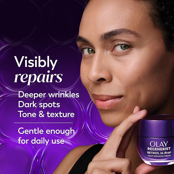 Olay Retinol Night Cream for Women, MAX, Anti-Aging Face Moisturizer, Fragrance-Free, Gift for Women, Non Greasy - Anti-Wrinkle, Hydrating Skin Care - Triple Collagen Cream, Niacinamide, 1.7oz