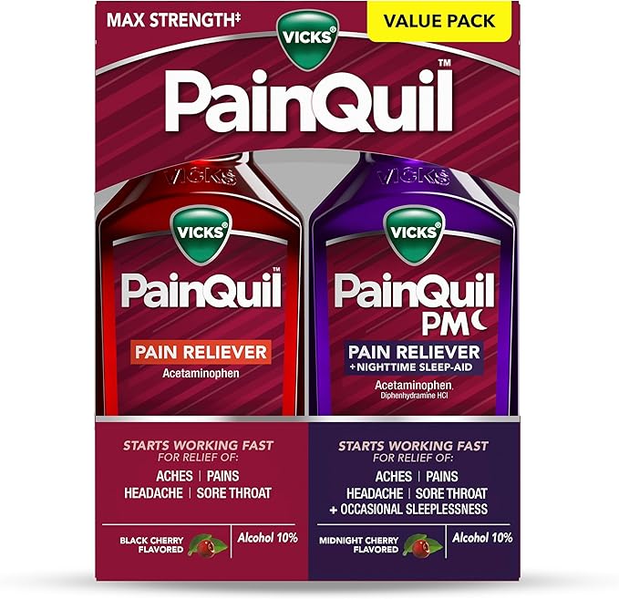 Vicks PainQuil & PainQuil PM Pain Relief Liquid, 1000mg Acetaminophen, 2x12 oz