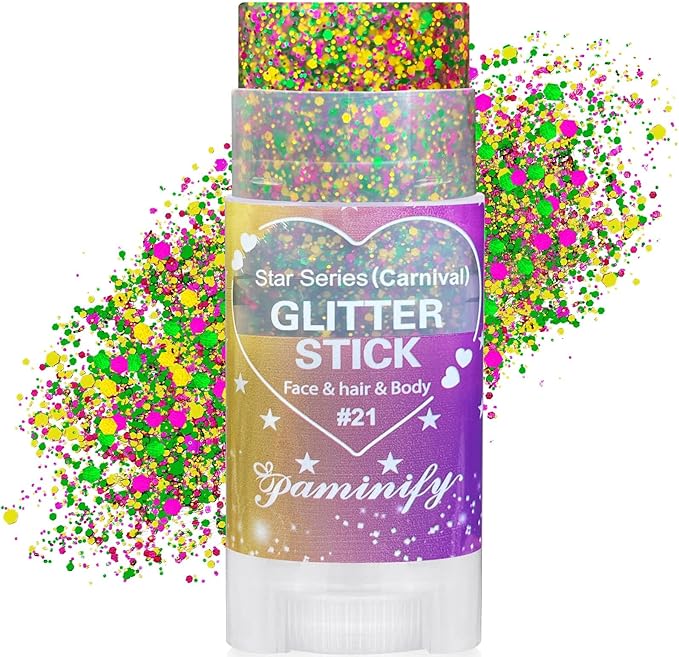 Mardi Gras Gold Hair Glitter Stick,Purple Green Face Body Glitter Makeup,Waterproof Carnival Costume Outfits for Women & Kids,Mardi Gras Accessories Singer Concerts Chunky Glitter
