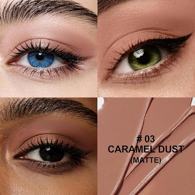 Dual-Ended Cream Eyeshadow Stick, Matte Nude Waterproof Long-Lasting Crease-Proof Neutral Eye shadow Pencil for Women, Smooth Blendable Eye Shadow Crayon with Built-in Smudger, 03 Caramel Dust
