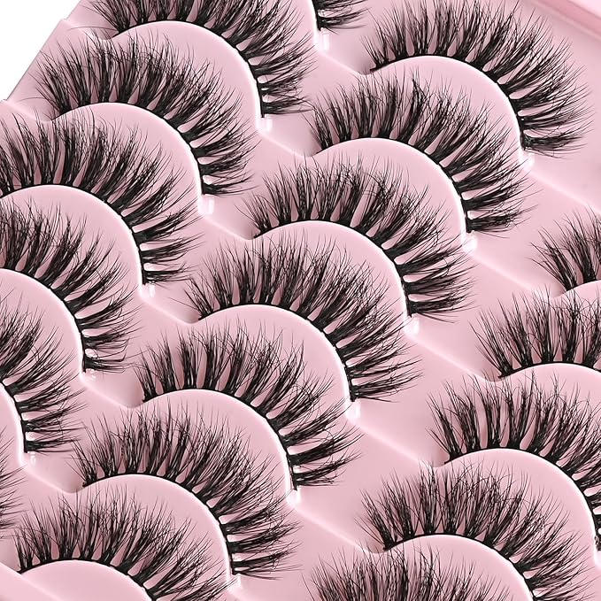 FARRED Natural Eyelashes Wispy Lashes Short False Eyelash Small Cat Eye Fake Lashes Full Pestañas Sets for MUA and Beginners Daily Makeup (F2 | 7-14mm)