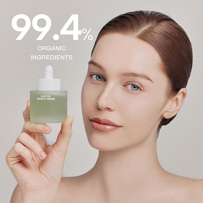 Whamisa Organic Cactus Bouncy Serum, 48 hrs Inner Skin Moisture, 72 hrs Hydrating and Moisturizing, Facial Ampoule, Korean Skin Care (52ml)