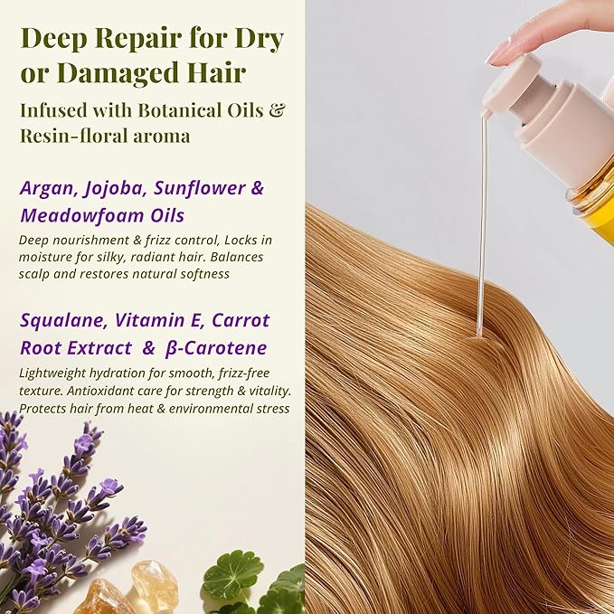 JANICORN Leave-In Hair Oil – Nourishing & Conditioning Oil with Jojoba & Argan Oils, Frankincense & Lavender Aroma, Smoothness & Frizz Control for Dry or Damaged Hair, 3.4 fl oz / 100 ml