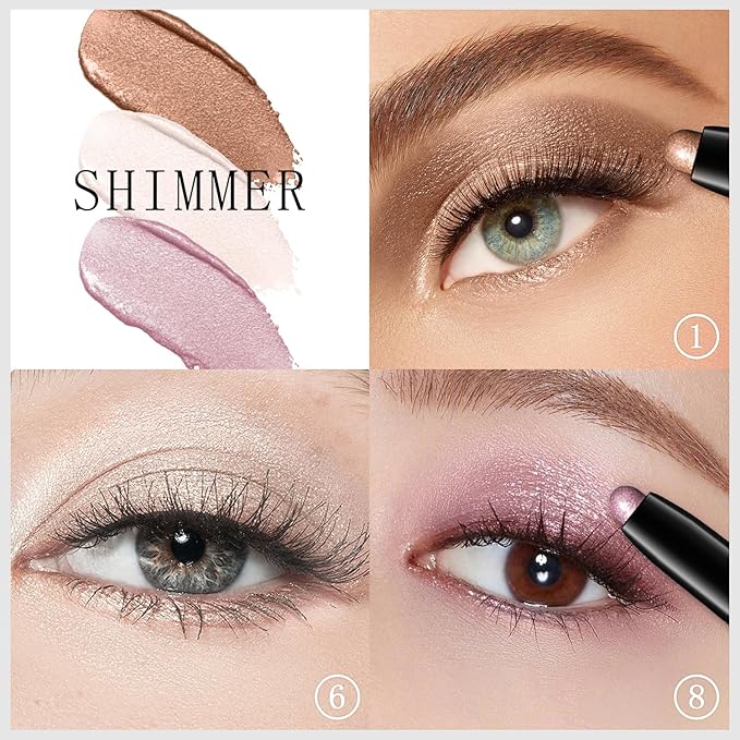 3PCS Eyeshadow Stick, Shimmer and Matte Cream Eye Shadow Brightener Sticks Eyeliner Pencil Crayon, Waterproof Long Lasting Eye Highlighter Stick Makeup (01+06+08)