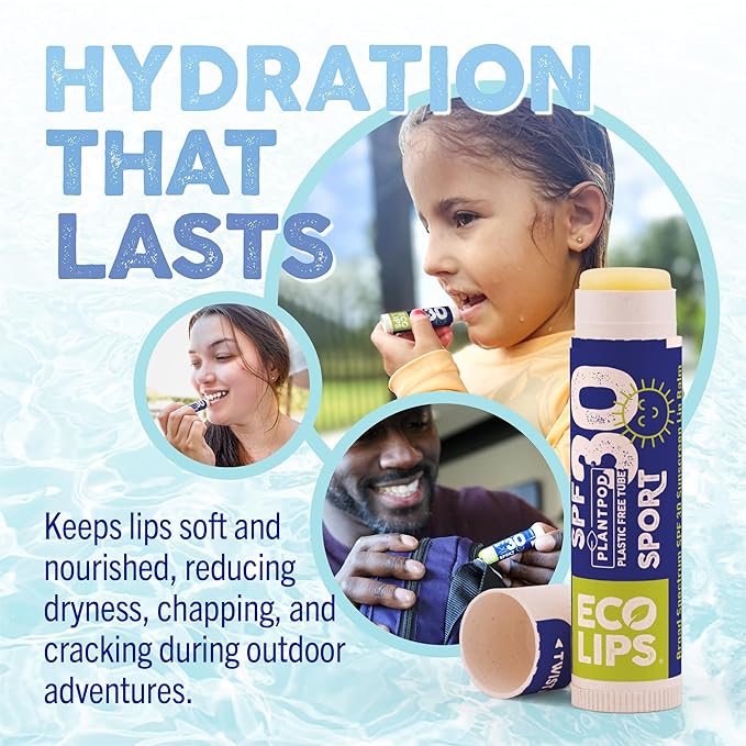 Eco Lips Classic Sport Broad Spectrum Sunscreen Lip Balm 6-Pack - Made in USA (Classic Vanilla SPF 30)