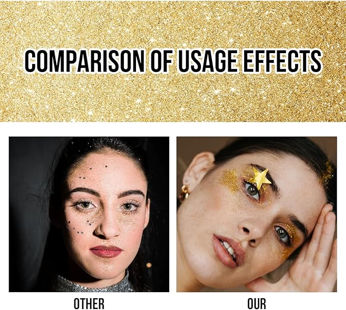 Brzeaf Golden Glitter Stick, Face Glitter Makeup, Shimmery & Long Lasting, Chunky Glitter for Face/Body/Hair/Eyes/Lip, Singer Concert Music Christmas Rave Festival