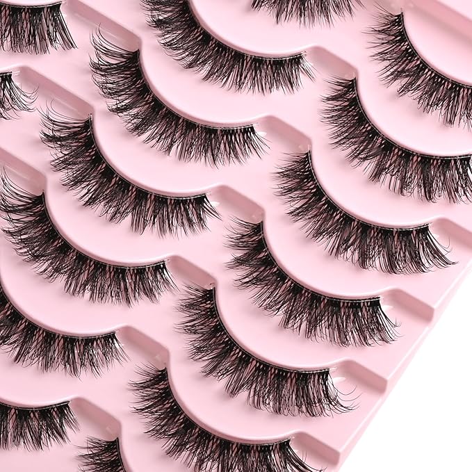 FARRED Cat Eye Lashes False Eyelashes Short Wispy Lash Strips Volume Eyelash 14 Pairs Cateye Medium Length False Clear Band Lashes Natural Looking Hybrid Clusters Full Strip Lashes (F25 | 8-14mm)