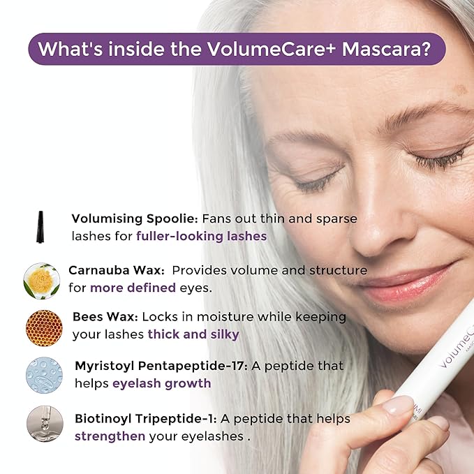 Rumi Cosmetiques VolumeCare+ Mascara For Mature Women - Extreme Length and Volume 2-in-1 Formula - No Clumps or Flaking, Long-Wearing, Hypoallergenic Mascara For Sensitive Eyes (Natural Black)