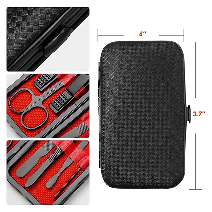 KV.YSHQLNE Manicure Set Pedicure Kit Womens Nail Clippers Set 32 in 1 Professional Grooming Care Tools Nail Kit Including Facial, Fingernails and Toenails Care with Travel Case Women (Red_7 Pieces)