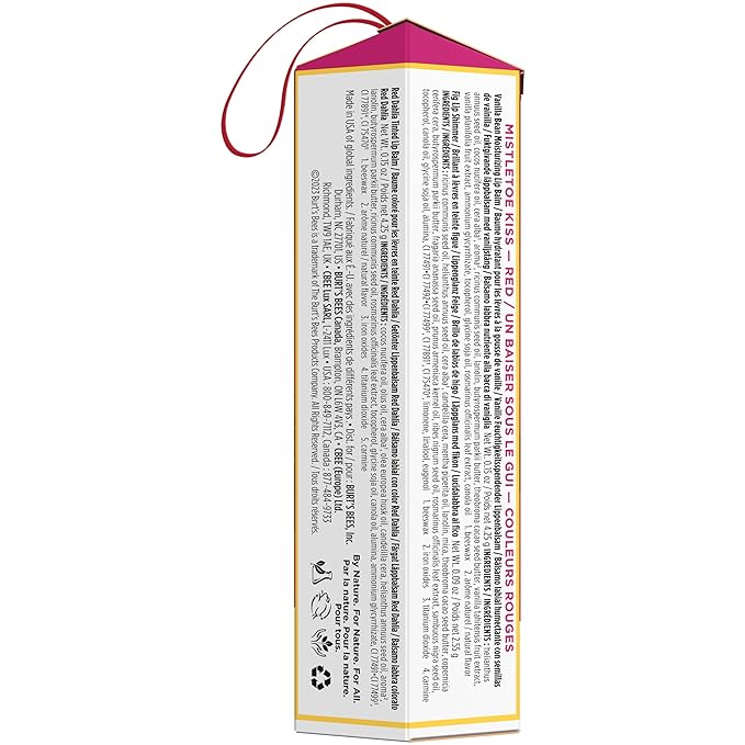 Burt's Bees Christmas Gifts, 3 Lip Care Stocking Stuffers Products, Mistletoe Kiss Set - Vanilla Bean Moisturizing Lip Balm, Red Dahlia Tinted Lip Balm & Fig Lip Shimmer (3-Pack)
