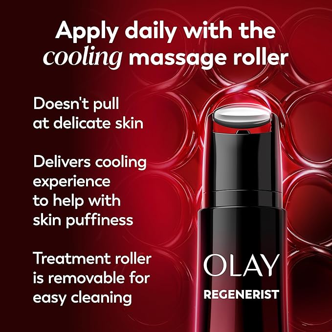 Olay Regenerist Neck and Face Roller, Neck Cream for Tightening and Firming, Anti-Aging Moisturizer for Women, Anti-Wrinkle Serum, Face Lift Cream, Cooling, Fragrance-Free, Hexa-Repair & NAD+, 1.7oz
