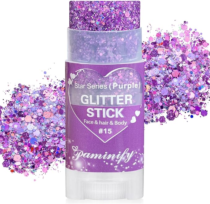 Purple Hair Glitter Stick,Purple Body Face Glitter Singer Concert Outfits for Women,Rave Accessories Carnival Chunky Sequins,Waterproof Shimmer Body Paint for Kids