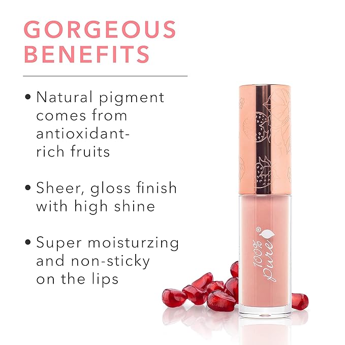 100% PURE Lip Gloss (Fruit Pigmented), Naked, High Shine, Moisturizing, Natural Lip Gloss, Sheer Finish, Tinted Lip Gloss w/Cocoa Butter, Vitamin E (Warm Peachy Nude Color) - 0.14 Fl Oz