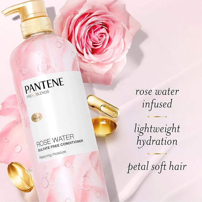 Pantene Rose Water Conditioner, Soothes, Replenishes Hydration, Safe for Color Treated Hair, Nutrient Infused with Vitamin B5 and Antioxidants, Pro-V Blends, 30.0 oz