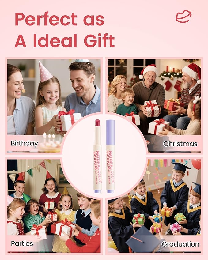 RUNBEN Kids Tinted Lip Balm, Jelly Berry Lipstick, 24H Moisturizing, Safe & Non-toxic Lip Gloss for Kids & Teen, Christmas Makeup Gift for Girls, 2g