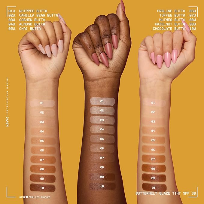 NYX PROFESSIONAL MAKEUP Buttermelt Glaze Soft Glow Skin Tint + SPF 30, Up To 12HR Wear, 06 Praline Butta