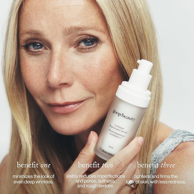 goop Beauty 3x Retinol Regenerative Serum | Face Serum to Reduce the Look of Deep Wrinkles, Pores, & Texture | Retinoids, Ceramides, & Niacinamide | 1 fl oz