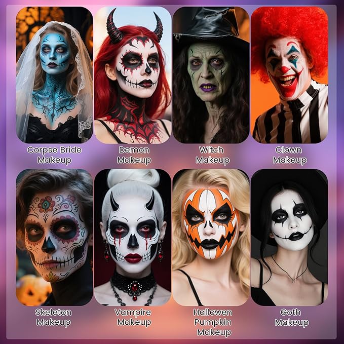 Black White Grey Oil Based Face Paint Kit with Painting Brushes, Professional Full Coverage Greasepaint Halloween Face Painting Kit for Adult Cosplay Skeleton Monster Carnival Makeup