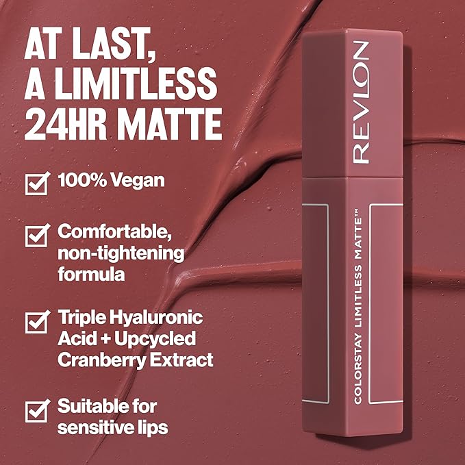 Revlon ColorStay Limitless Matte Liquid Lipstick, Vegan Formula, No-Budge, Longwear Lip Color, Long Lasting, Lightweight/Comfortable, Waterproof, 006 Manifest, 0.17 fl oz