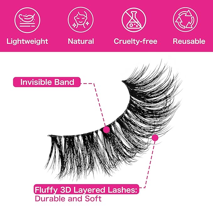 VEYESBEAUTY False Eyelashes Wispy Lashes Lightweight Natural Look Fluffy 3D Layered Volume Faux Mink Thin & Invisible Band Starfall Lashes, Comfortable and Reusable, 5 Pairs