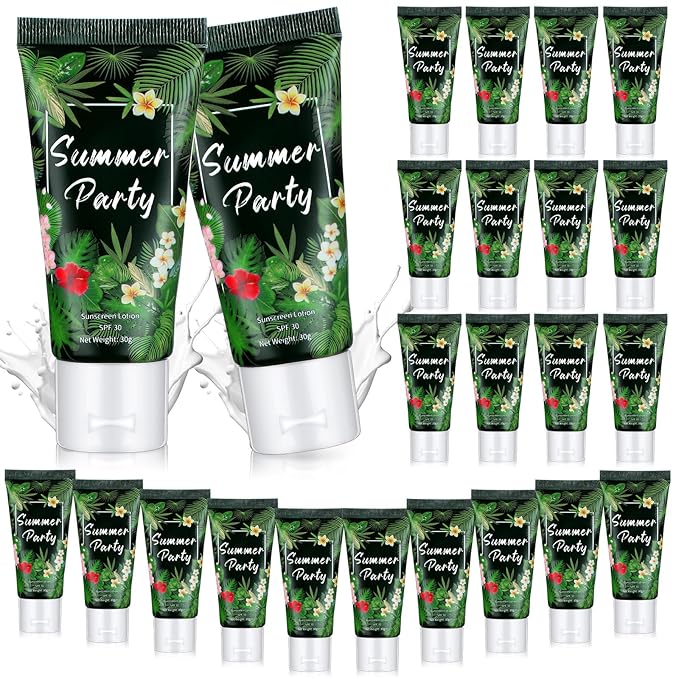 24 Pcs Mini Sunscreen Bulk for Summer Wedding Party Spf 30 Water Resistant Sunscreen Lotion Bulk 1oz Travel Size for Thank You Gifts Wedding Party Supplies(White Cream,Tropical)