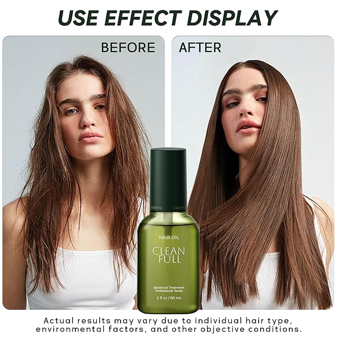 CLEANFULL Botanical Hair Oil, Lightweight Professional Treatment to Strengthen, Repair & Boost Shine, Frizz-Control, Vegan & Cruelty-Free Hair Essence, 2 Fl Oz