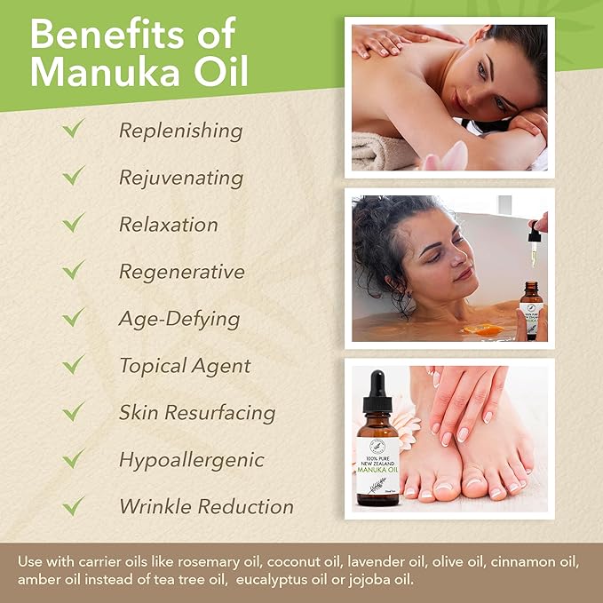 NZ Country Manuka 100% Pure New Zealand Manuka Oil | Organic Essential Oil | 35x Stronger Than Tea Tree | Natural Skin Care | Toenails | Diffuser | Aromatherapy | Nails | Hair | Skin | Lips