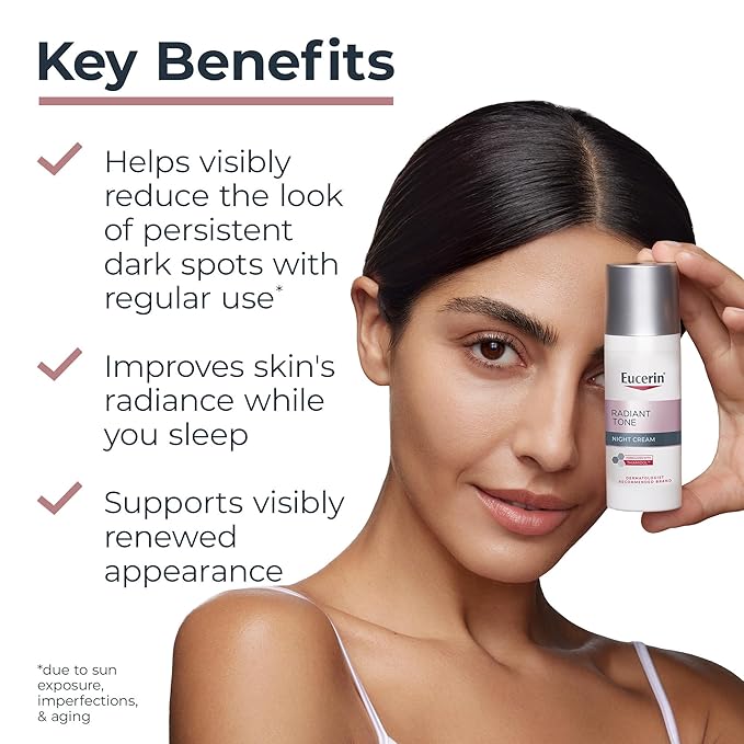 Eucerin Radiant Tone Night Cream, Dark Spot Corrector with Thiamidol, Night Moisturizer for Face Helps Visibly Reduce the Look of Dark Spots, All Skin Types, Holiday Gifts for Self Care, 1.7 Oz Bottle