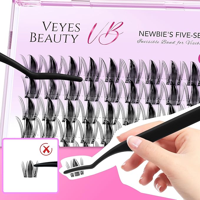 VEYESBEAUTY Lash Clusters Eyelash Extensions Thin & Invisible Band DIY Individual False Eyelashes Newbie's Five-Second Series Wispy Lash Tray for Self-application, Manga Lashes14mm Length
