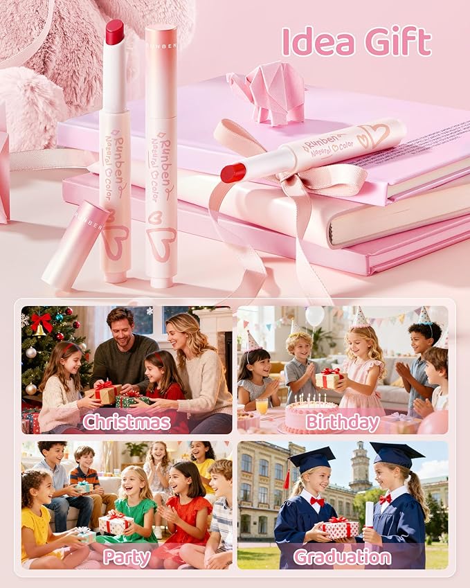 RUNBEN Kids Tinted Lip Balm, Milk Orange Lips Gloss, 24H Moisturizing, Safe & Non-toxic Lipstick for Kids & Teen, Christmas Makeup Gift for Girls, 2g