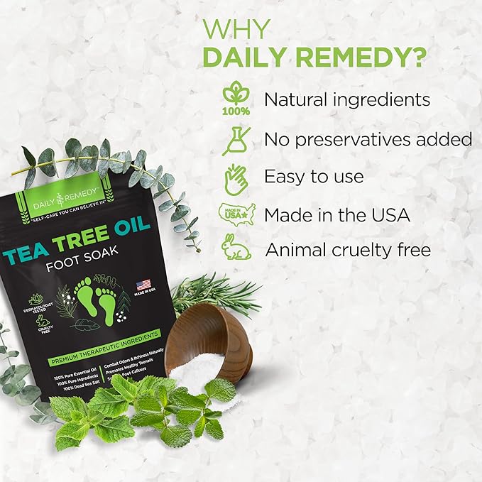 Tea Tree Oil Foot Soak with Epsom Salt - Made in USA - 16 Ounces