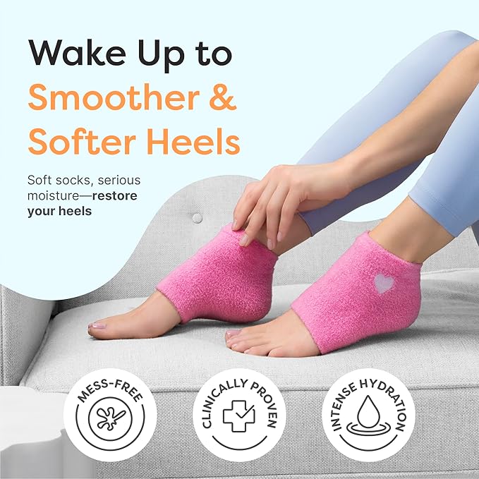 ZenToes Moisturizing Socks for Cracked Heel Treatment, Vitamin E, Olive Oil and Jojoba Oil Infused Heel Socks, Galentines Day Gifts, Self Care Gifts for Women (Pink with White Heart, Regular)