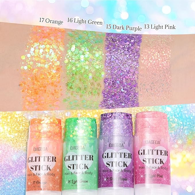 DAGEDA Light Green Body Glitter Stick,St Patricks Day Accessories,Sparkly Face Glitter Makeup,Holographic Hair Glitters Rave Outfits for Women, Shimmer Face Paint Stick for Mardi Gras Singer Concert