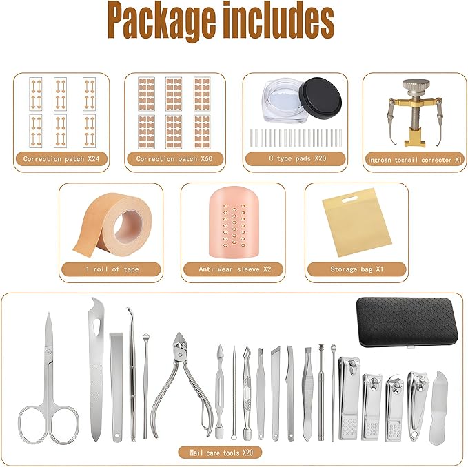 Professional ingrown toenail Correction kit with Travel Storage Box, Pedicure Tools, ingrown toenail Patches, Nail Clippers, and Nail File for Convenient at-Home Foot Care.