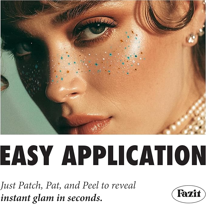 Fazit Makeup Patches - Show Stopping Speckles - Glow Up Make-Up Patches - Cute Glitter Makeup Accessories For Women - Cosmetic Glitter For Face