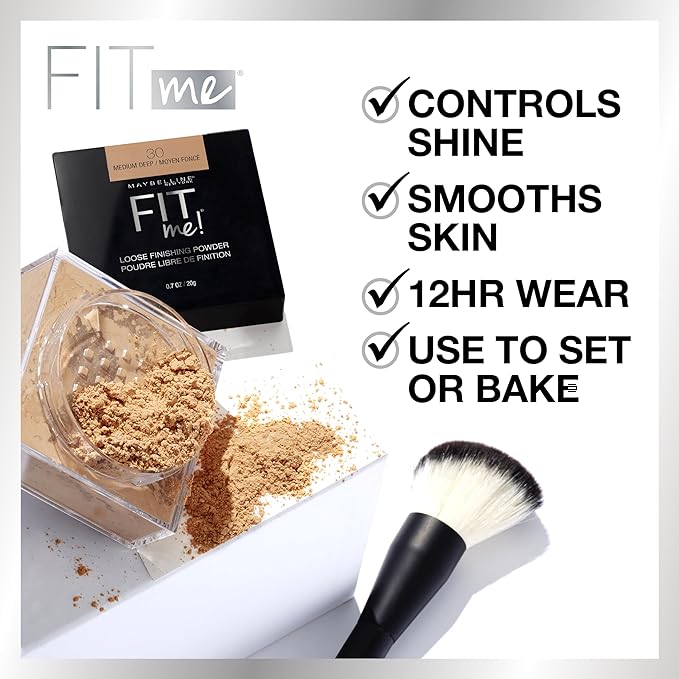 Maybelline Fit Me Loose Setting Powder, Face Powder and Finishing Makeup, Medium Deep, 1 Count