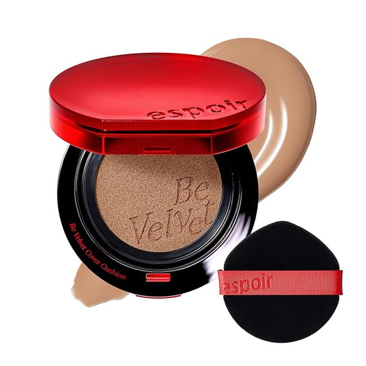Espoir Be Velvet Cushion Foundation #29 Walnut | Quick and Easy Coverage with Long-lasting Color by Zero Oxidation, Velvety Smooth Finish & Lightweight Formula, Vegan, Korean Makeup, 0.46 oz