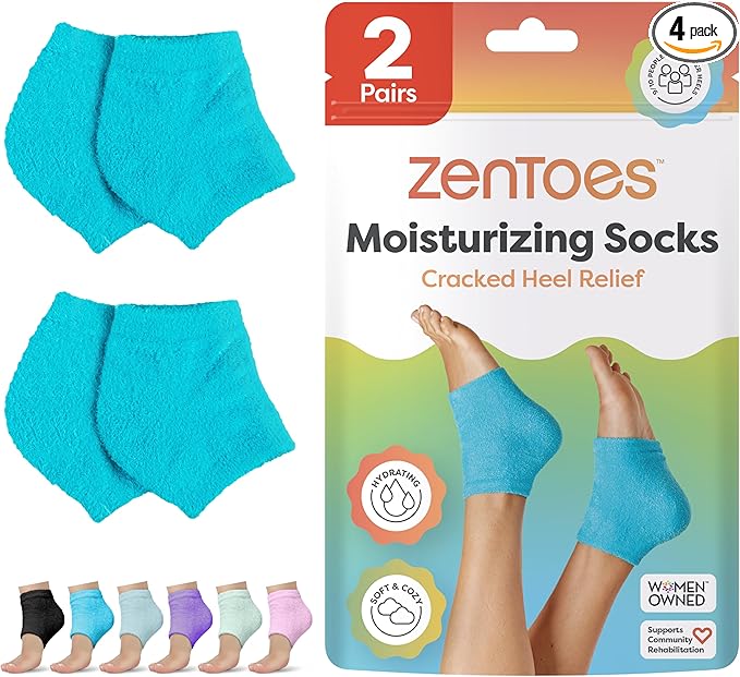 ZenToes Moisturizing Socks for Cracked Heel Treatment, Vitamin E, Olive Oil and Jojoba Oil Infused Heel Socks, Galentines Day Gifts, Self Care Gifts for Women (Fuzzy Blue, Regular)