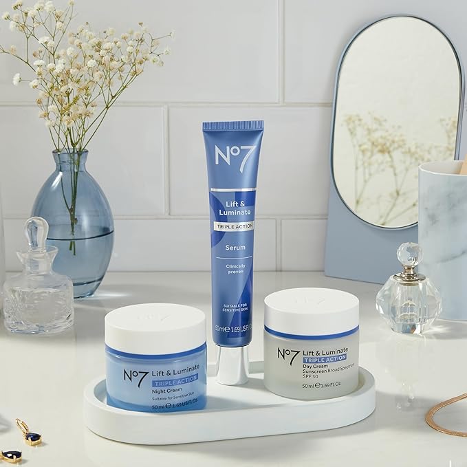 No7 Lift & Luminate Triple Action Face Cream - Fragrance Free Face Moisturizer with SPF 30 - Formulated with Anti Aging Collagen Peptides & Brightening Complex (2 Pack)
