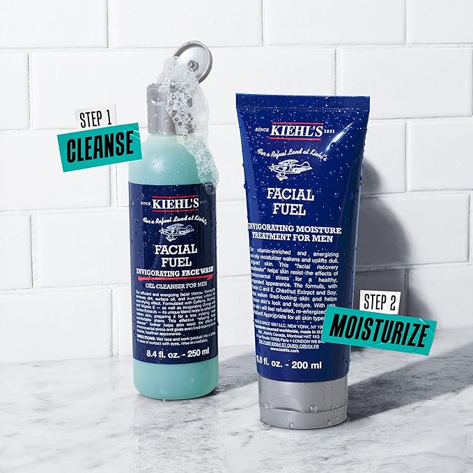 Kiehl's Essentials Men's Skincare Gift Set - $75 Value Routine Including Facial Fuel Cleanser and Moisturizer - Awaken & Hydrate Skin