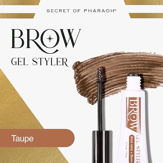 Secret of Pharaoh Brow Gel Styler in Taupe - Water Resistant, Long Lasting Eyebrow Gel for Natural Makeup Look, Great for Lift-Up Styling, Sculpting & Defining, Biotin and Aloe Vera Infused
