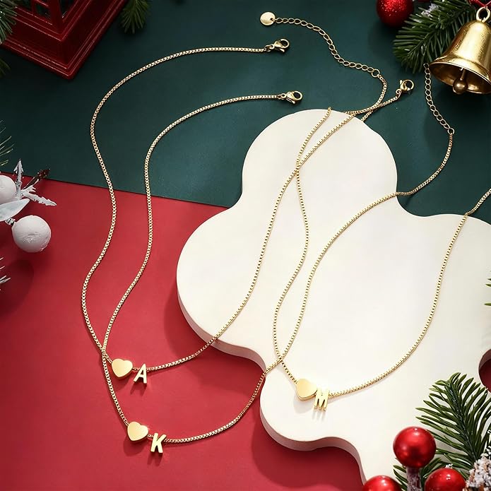 Christmas Gifts for Grandkids Teens Girls, 18K Gold Plated Letter A-Z Heart Initial Necklaces for Women Teen Girl Trendy Stuff Birthday Gifts Stocking Stuffers for Teen Girls Women Jewelry