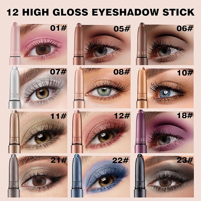 Reddish Brown Eyeshadow Stick Makeup,Matte Cream Eye Shadow Pencil,High Pigmented Crease proof Glitter Eye Shadow Brightener Stick,Waterproof Long Lasting Eye Highlighter Crayon Eyeliner